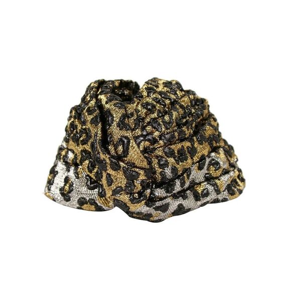 Gucci Women's Gold / Silver Metallic Leopard Print Turban Headband M / 57 - Picture 2 of 6